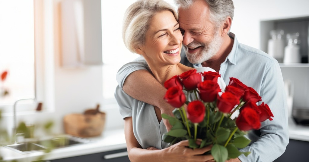 Happy Couple With Roses
